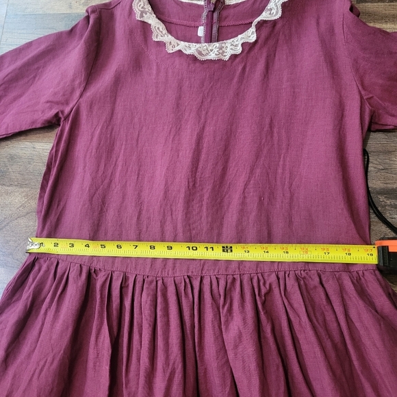 Len.Ok 100% Linen Purple 3/4 Sleeve Collared Lace Detail Knee Length Dress - Picture 6 of 8